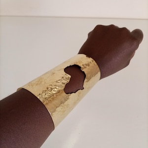 African Brass Jewelry | Hammered Cuff Bracelet | Wide Sculptural Statement Bangle