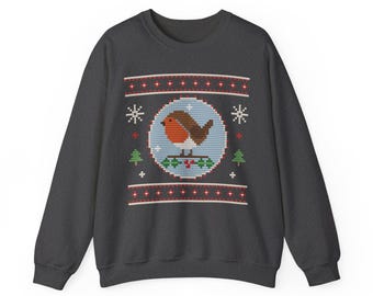 Christmas Sweatshirt, Robin and Holly Print, Festive Crewneck, Unisex Winter Top