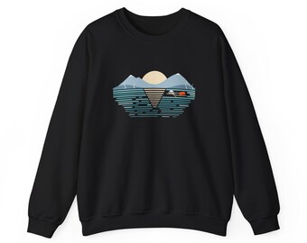 Misty Morning Swimmer Sweatshirt, Open Water Illustration, Unisex Crewneck