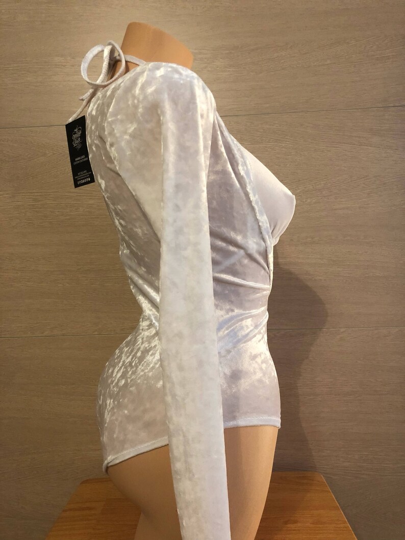 White Velvet Open Chest Long Sleeve Leotard and Bikini Top for Etsy