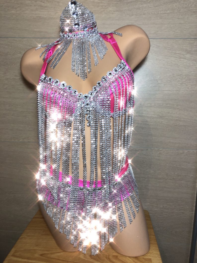 SALE 25 OFF Silver baby pink Vegas Showgirl costume shiny Etsy