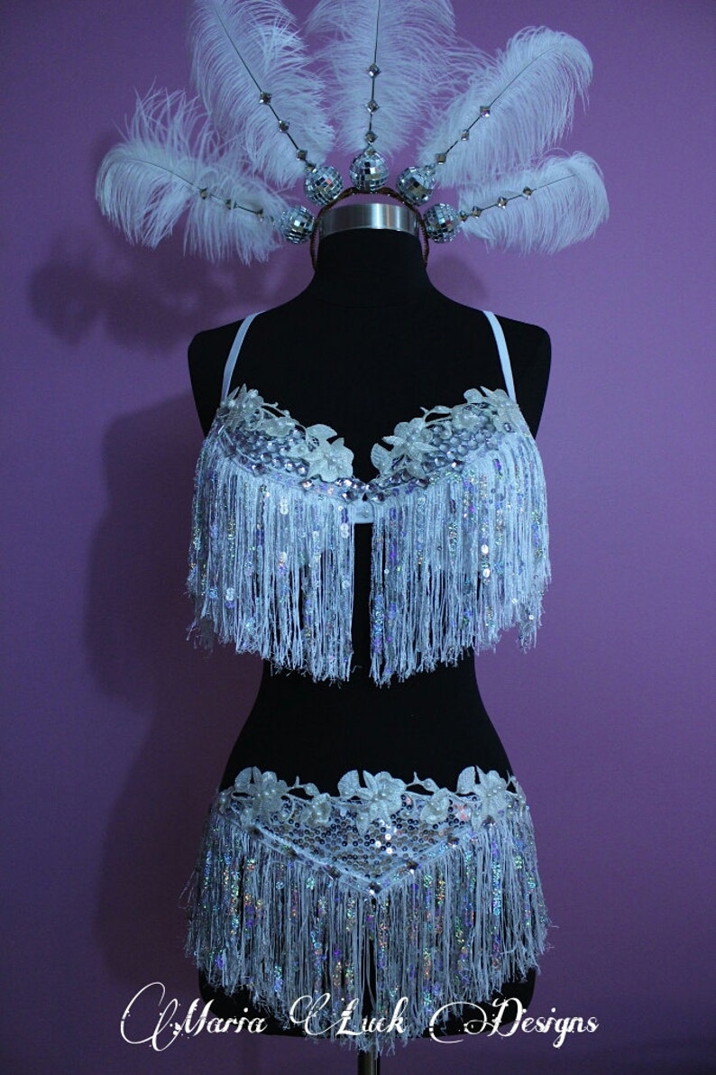 Sexy White Vegas Showgirl Costume With Ostrich Feather & Disco Etsy