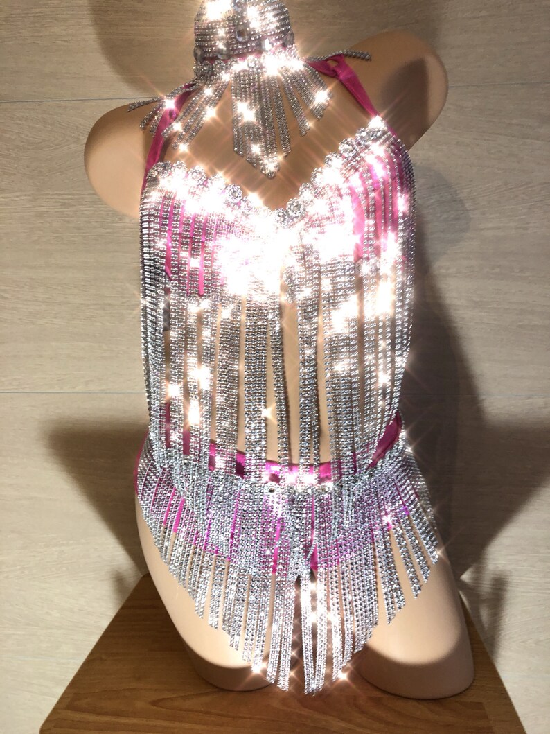 SALE 25 OFF Silver baby pink Vegas Showgirl costume shiny Etsy