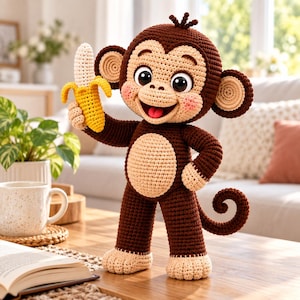 Virkat apamönster, Amigurumi-virkmönster, bedårande djungeldjursleksak (digital nedladdning)
