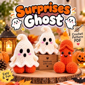 Halloween Surprises Ghost Crochet Pattern,  Amigurumi Ghost Interactive Pumpkin Base (PDF)