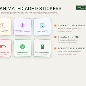 20 Animated ADHD Planner Stickers, Neurodivergent GIFs for GoodNotes (Digital Download)