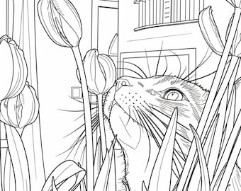 Lifelike Cat Art Coloring Pages | Adult & Kids Craft (10 Pages) | Digital Download