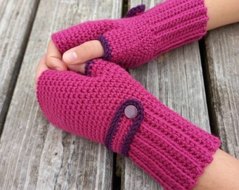 Berry Gloves Knit Hand Warmers Fuchsia Fingerless Gloves Wool Mittens Pink Valentine Gift for Her