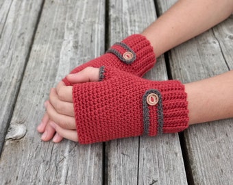 Crochet mittens, knit orange gloves, wool hand warmers, elegant gift for her, woman's fingerless gloves