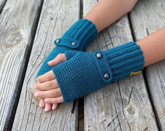 Woman's Gloves Teal Hand Harmers Knitted Fingerless Gloves Blue Gift Knitted Gifts for Her Mittens Crochet Gift