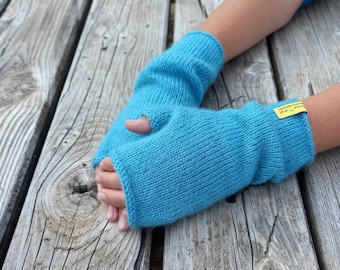 Cyan blue sleeves arm warmers, long gloves, mohair mittens, plaid fingerless gloves, knit mohair accessory, oversized gloves, gift for her