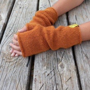 Mohair arm warmers, Pumpkin orange gloves sleeves, Long mittens, Loose fingerless gloves, Oversized mohair gloves