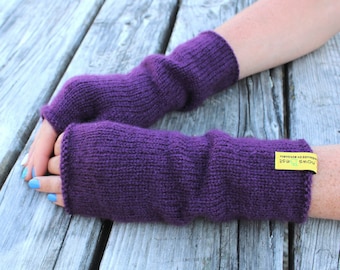 Dark purple gloves, mohair fingerless mittens, long gloves sleeves, loose arm warmers, violet mohair accessory, oversized mittens