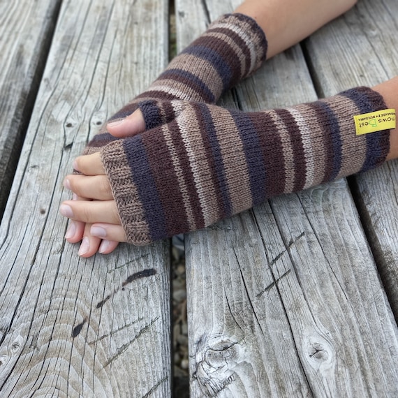 Carrière buis Dapperheid Dark Brown Long Arm Warmers Chestnut Fingerless Gloves Wool - Etsy