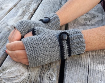 Mitaines crochetées en gris, gants d'hiver en laine