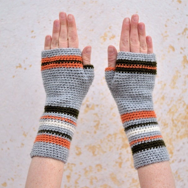 Mitaines tricotées multicolor, moufles en laine, gants longs gris