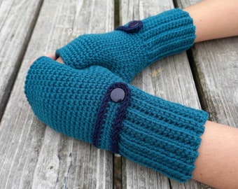 Teal Blue Fingerless Gloves Mittens Hand Knit Wrist Warmers Wool Women Mittens Knitted Gift for Her