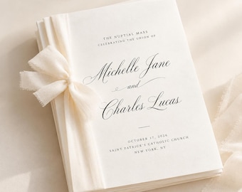 Plantilla editable para programa de boda católica en Canva. Orden de la ceremonia. Folleto imprimible para la misa en la iglesia.