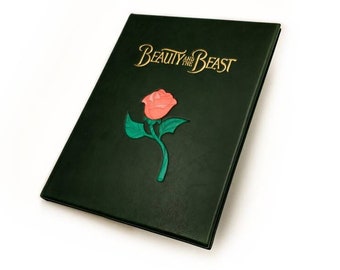 Beauty and The Beast, Mme Leprince de Beaumont, handbound leather binding, fine binding, leather onlay.