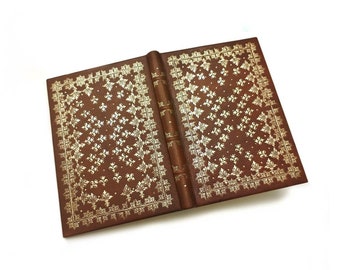 My Five-Year Diary, handmade leather journal, gold foil tooled cover ooak, gold edges