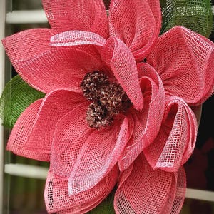 Magnolia Flower Wreath: Elegant Poly Burlap Bloom, Wedding Decor, Holiday Wreath