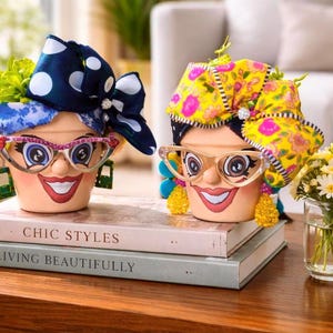 Hand-Painted Planter Pot, Lady Face Terracotta Pot: Sassy Character, Garden Decor