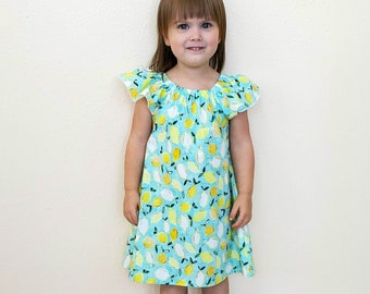 Lemon Print Girl's Dress, Organic Cotton