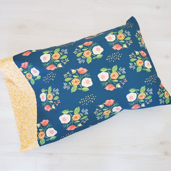 Floral Pillowcase in Deep Teal, Organic Cotton Pillowcases