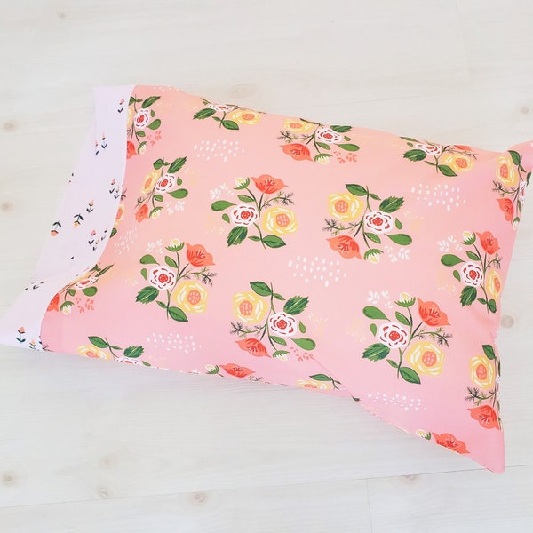 Floral Pillowcase in Coral Pink, Organic Cotton Pillowcases