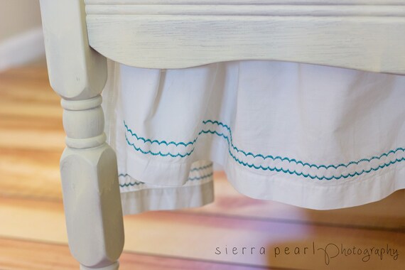 Organic Crib Skirt Turquoise Teal Embroided Crib Skirt Etsy