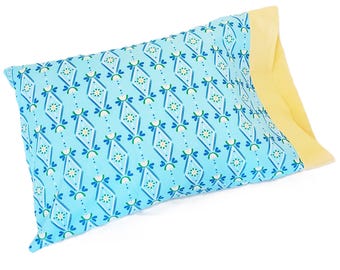 Vintage Style Floral Pillowcase in Organic Cotton on Blue or Green Background