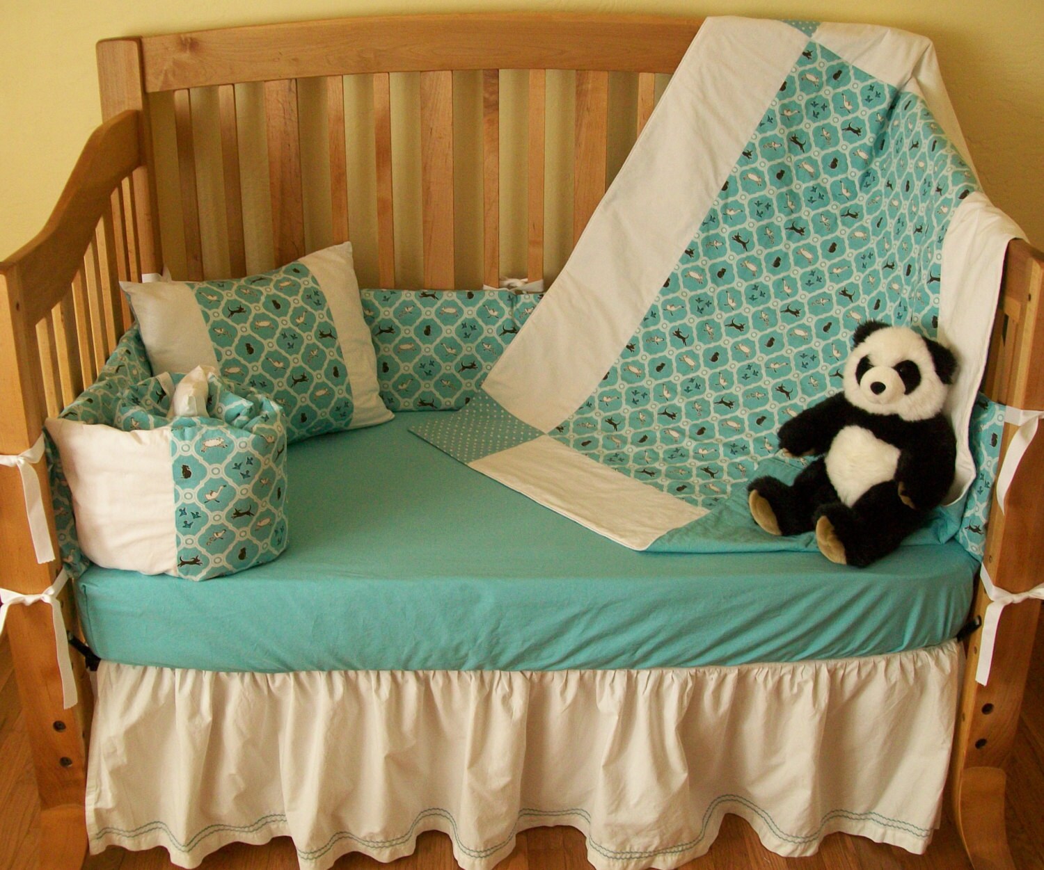 Custom Crib Skirt Organic Crib Skirt Neutral Embroidery