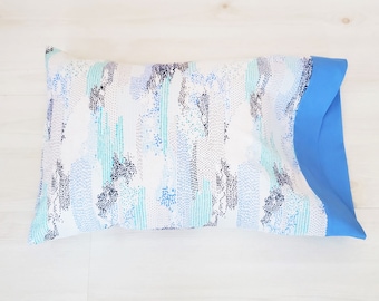 Organic Cotton Abstract Pillowcase in Blues, Organic Cotton Floral Pillowcase