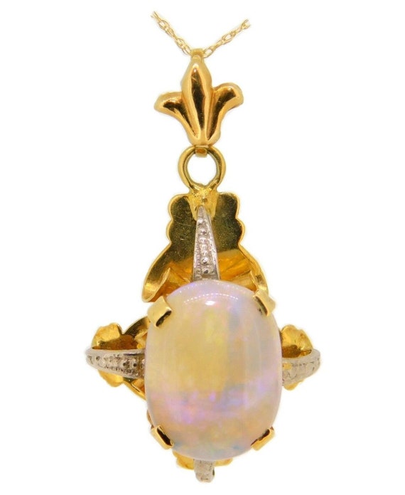 18k Oval Genuine Natural Opal With 14k Chain (#j39