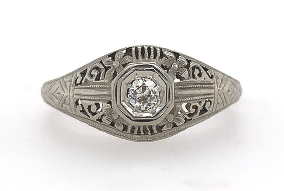Filigree 18k White Gold Ring .08ct Genuine Natura… - image 1