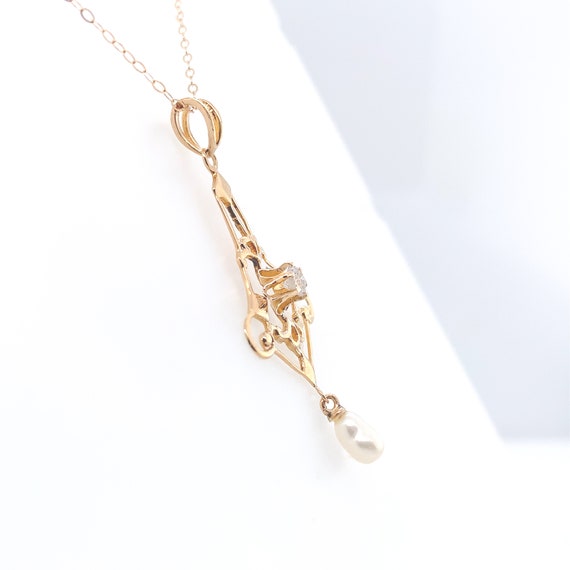 10k Yellow Gold Victorian Diamond Lavaliere with … - image 6