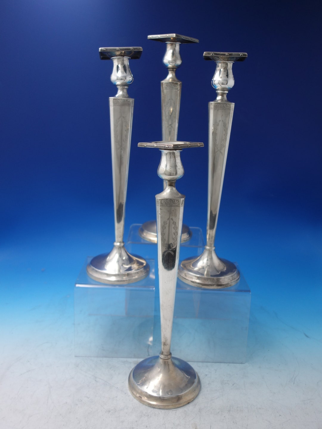Wreath Design by N.S. Co Sterling Silver Candlesticks Set of 4 Vintage ...