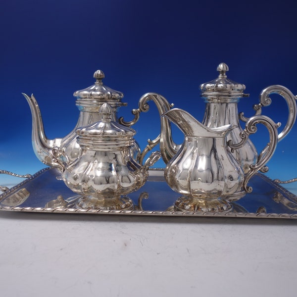 Pietrasante Gianni Italian .800 Silver Tea Set 4pc w/ Silverplate Tray (#5222)