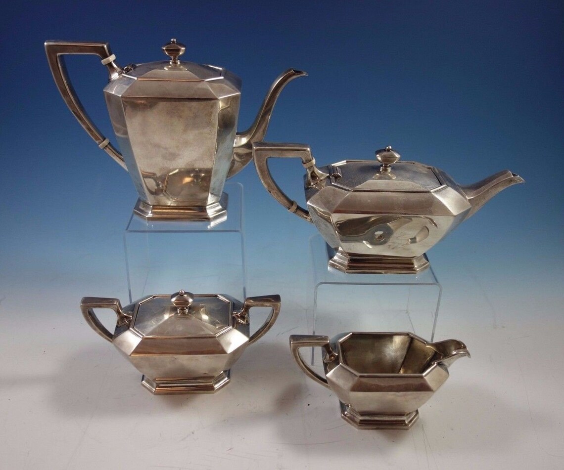 Fairfax by Durgingorham Sterling Silver Tea Set 4pc 04 Etsy