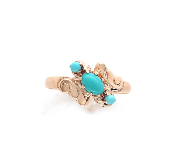 10k Rose Gold 3 Stone Genuine Natural Turquoise R… - image 1