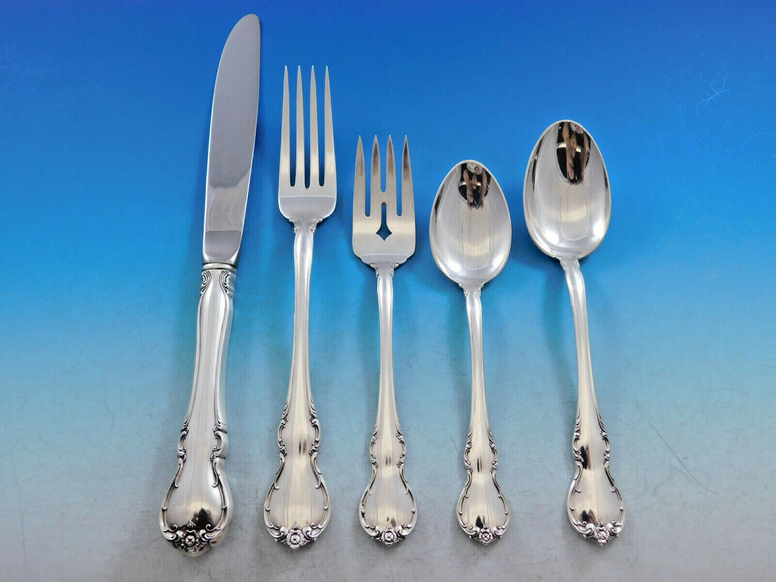 Towle sterling シルバーフォーク 3本爪 装飾ハンドル French Provincial by Towle Sterling Silver Flatware Set 12 Service