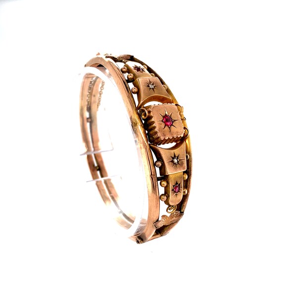 Victorian 9k Rose Gold Diamond Bangle Bracelet (#… - image 2