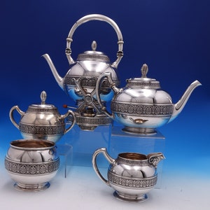 Gorham Sterling Silver Tea Set 5pc #1400 Kettle Pot Sugar Creamer Waste (#7608)
