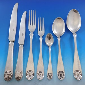 Hammered Shell Hamret Skjell by J Tostrup Norway 830 Silver Flatware Set Service