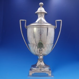 English Georgian Sterling Silver Samovar with Coat of Arms Dogs Flowers (#4051)