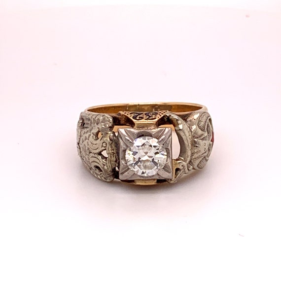 Masonic 10k Yellow Gold Men's Ring .85ct Genuine … - image 1
