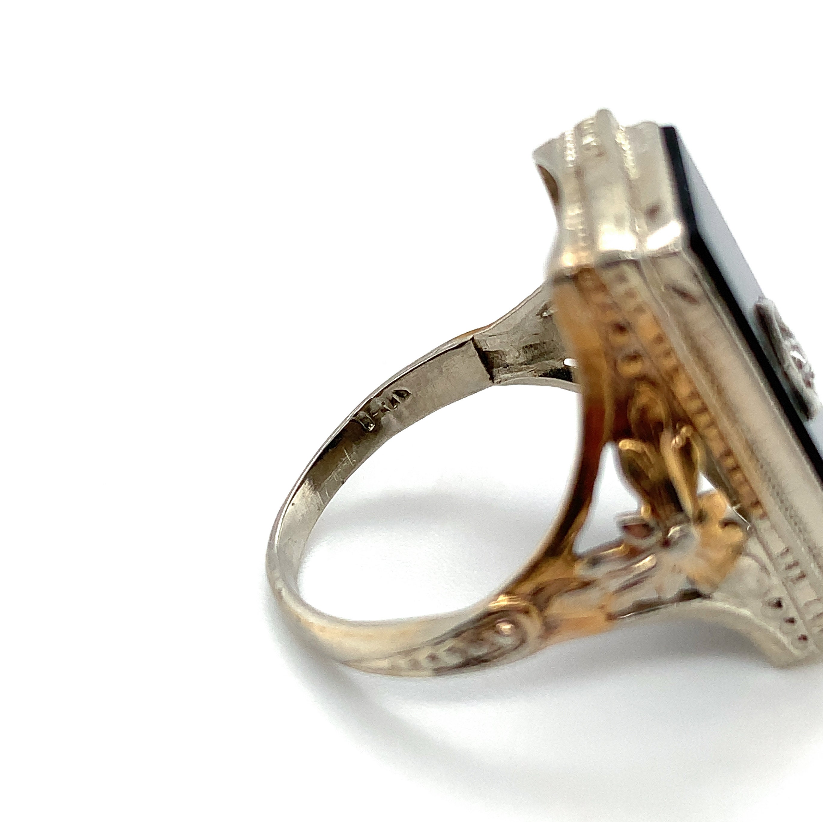 14k White Gold Genuine Natural Onyx Filigree Ring With 14k White Gold Genuine Natural Onyx Filigree Ring With