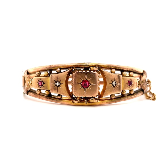 Victorian 9k Rose Gold Diamond Bangle Bracelet (#… - image 1