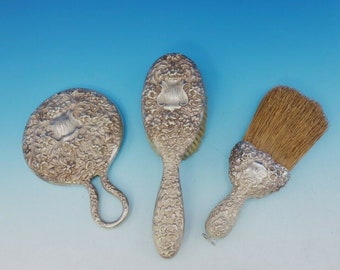 Fleury By Gorham Sterling Silver Dresser Set 3pc Floral #1410m/01m/15m (#3572)
