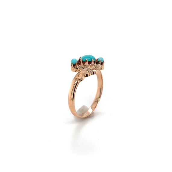 10k Rose Gold 3 Stone Genuine Natural Turquoise R… - image 3